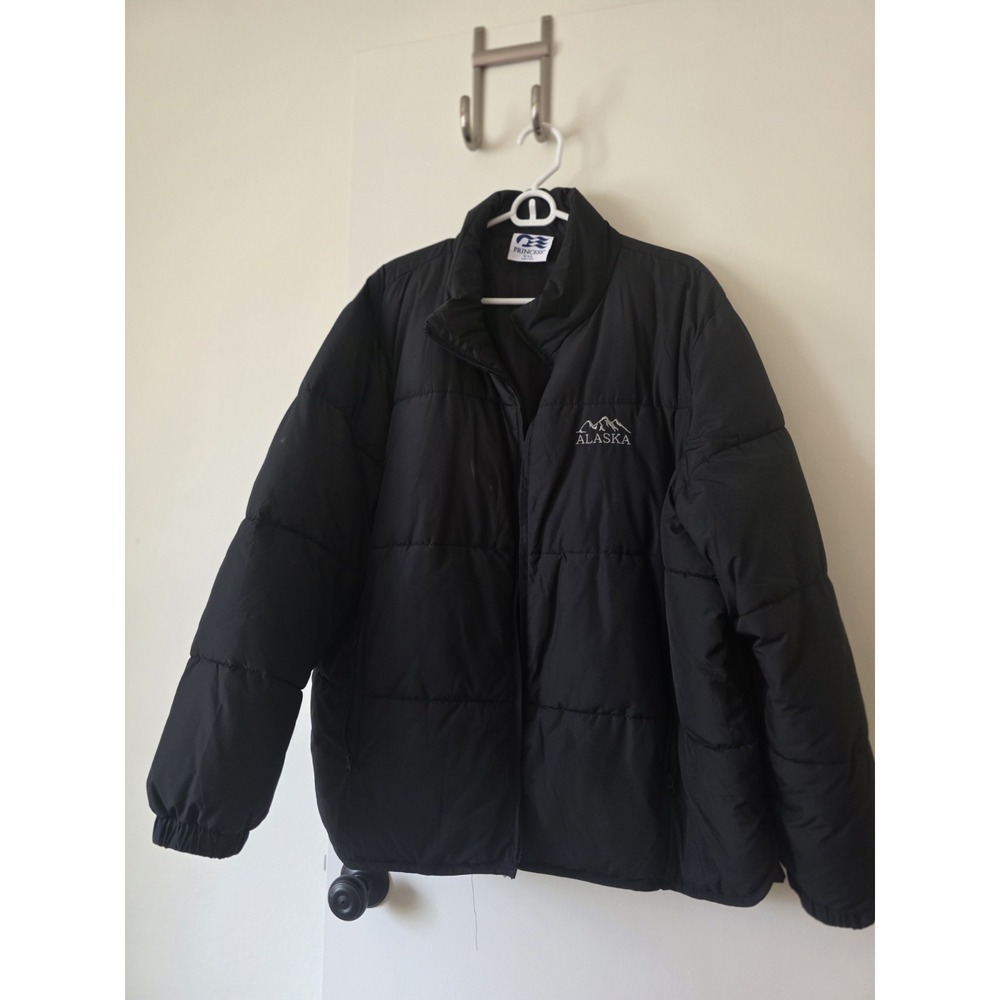 Princess Men's Insulated Puffer Jacket Black XXL Logo Zip Stand-Up Collar